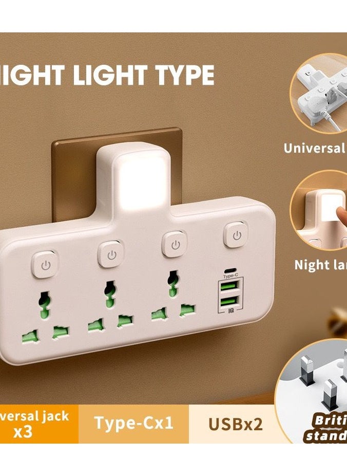 Generic Universal Multi Plug Extension Socket Adapter with 1 TYPE-C, 2 USB, 3 Way Wall Charger Electrical Power Extender Outlet Charging Station  - Image 4