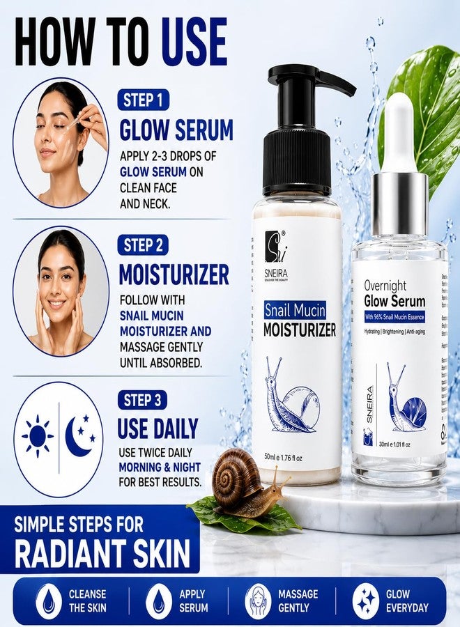 SNEIRA® Snail Combo 80ml, 96% Snail Mucin Glow Serum & Moisturizer|Helps Reduce Pimples with For Oily and Acne Prone Skin |Perfect Skin Renewal and Youth Boost - Image 4