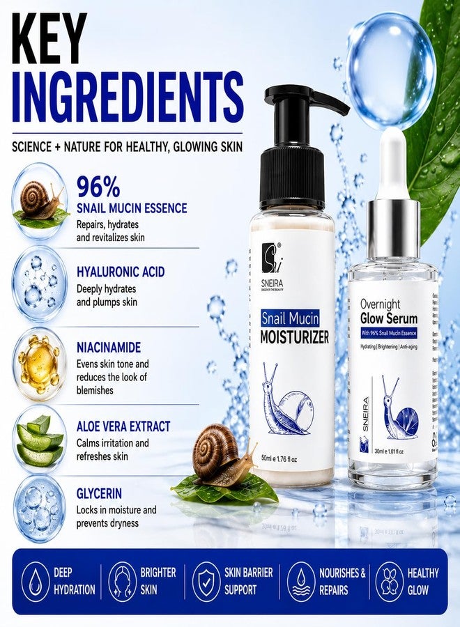 SNEIRA® Snail Combo 80ml, 96% Snail Mucin Glow Serum & Moisturizer|Helps Reduce Pimples with For Oily and Acne Prone Skin |Perfect Skin Renewal and Youth Boost - Image 5