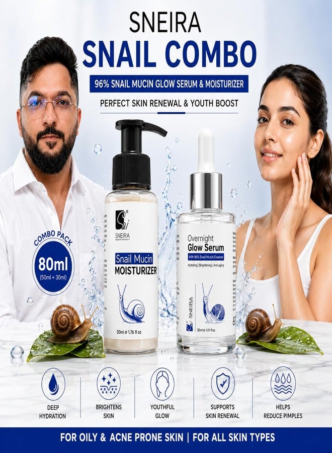 SNEIRA® Snail Combo 80ml, 96% Snail Mucin Glow Serum & Moisturizer|Helps Reduce Pimples with For Oily and Acne Prone Skin |Perfect Skin Renewal and Youth Boost - Image 2