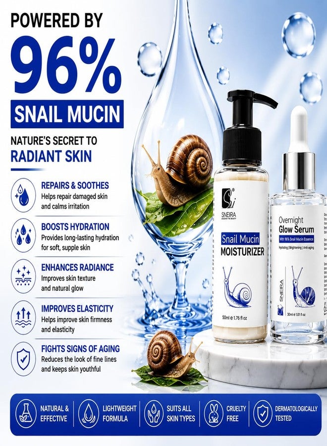 SNEIRA® Snail Combo 80ml, 96% Snail Mucin Glow Serum & Moisturizer|Helps Reduce Pimples with For Oily and Acne Prone Skin |Perfect Skin Renewal and Youth Boost - Image 3