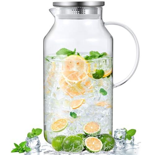 Bivvclaz 1 Gallon Glass Pitcher with Lid and Handle, Glass Water Pitcher for Fridge, Glass Carafe for Hot/Cold Water, Iced Tea Pitcher, Large Jug for Coffee, Juice and Homemade Beverage - Image 1