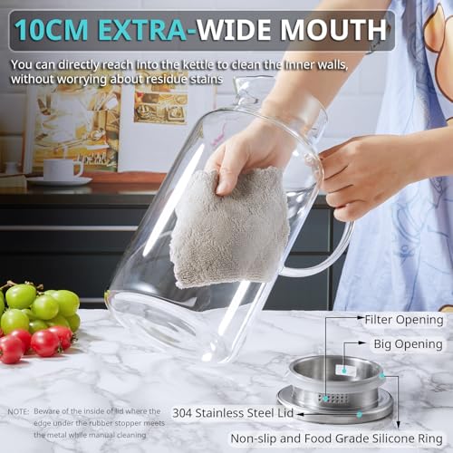 Bivvclaz 1 Gallon Glass Pitcher with Lid and Handle, Glass Water Pitcher for Fridge, Glass Carafe for Hot/Cold Water, Iced Tea Pitcher, Large Jug for Coffee, Juice and Homemade Beverage - Image 4