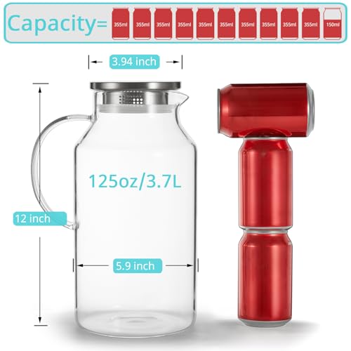 Bivvclaz 1 Gallon Glass Pitcher with Lid and Handle, Glass Water Pitcher for Fridge, Glass Carafe for Hot/Cold Water, Iced Tea Pitcher, Large Jug for Coffee, Juice and Homemade Beverage - Image 2