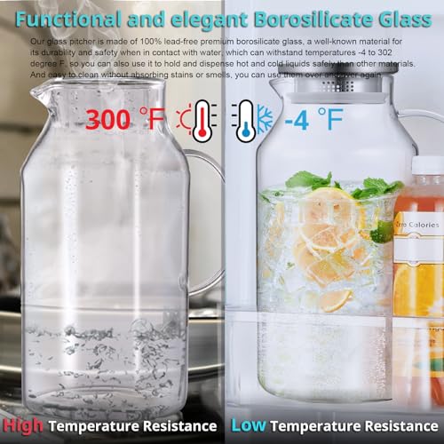 Bivvclaz 1 Gallon Glass Pitcher with Lid and Handle, Glass Water Pitcher for Fridge, Glass Carafe for Hot/Cold Water, Iced Tea Pitcher, Large Jug for Coffee, Juice and Homemade Beverage - Image 5