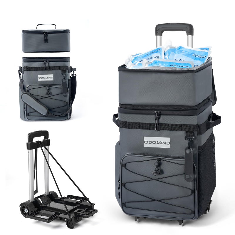 Odoland 72 Can Rolling Cooler Bag with Wheels Handle Collapsible Insulated Ice Chest for Beach Camping Tailgating Portable Travel Soft Cooler on Wheels Collapses for Easy Storage - Image 2