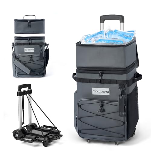 Odoland 72 Can Rolling Cooler Bag with Wheels Handle Collapsible Insulated Ice Chest for Beach Camping Tailgating Portable Travel Soft Cooler on Wheels Collapses for Easy Storage - Image 1