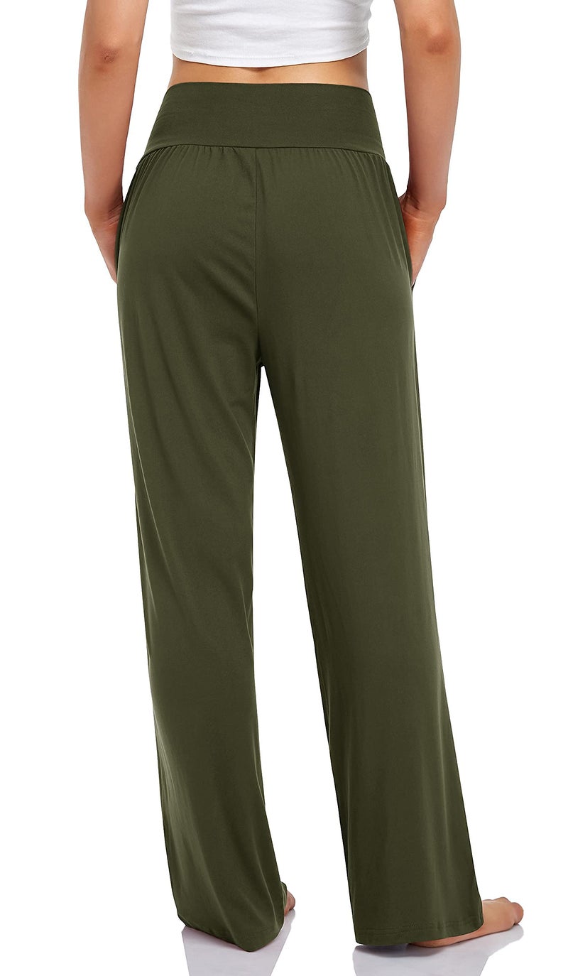 UEU Women's Stretchy Yoga Pants High Waist Casual Loose Fit Sweatpants Lounge Wide Leg Sports Athletic Sweat Pant with Pockets(ArmyGreen,M) - Image 3