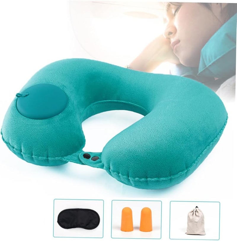 2Pcs U Shape Inflatable Travel Pillow with Automatic Inflator for Airplane Bus Neck Support - Image 4