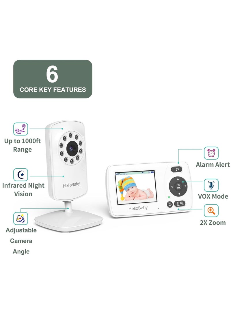 HelloBaby Monitor with Camera and Audio, 1000ft Long Range Video Baby Monitor-No WiFi, Night Vision, VOX Mode-Power Saving, 2.4'' Portable Travel Screen, Baby Safety Camera, for Baby/Pet, Plug & Play - Image 2