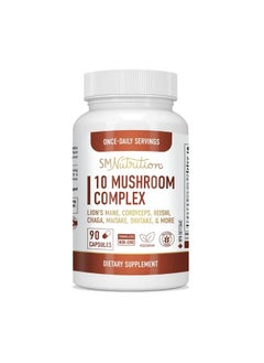 10 Mushroom Complex Supplement ; 1300+ Mg Blend ; Immune & Adaptogen Support From Lions Mane Turkey Tail Cordyceps Reishi Shiitake Maitake Chaga & White Button Mushroom Extracts ; 90 Capsules