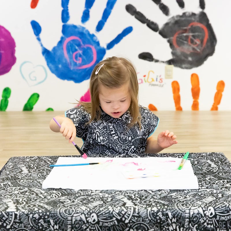 Bumkins Baby Splat Mat for Under High Chair, Babies Toddlers Eating Mess Mat, Waterproof Reusable Cloth for Arts and Crafts, Play Mat for Kids, Floors or Tables 42inx42in, Born This Way Be Kind Black - Image 3