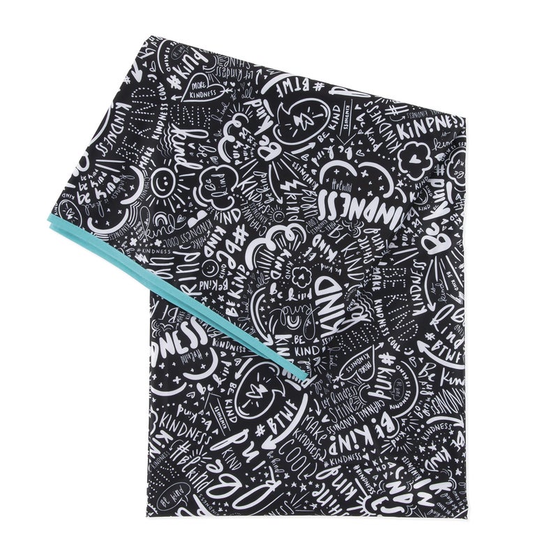 Bumkins Baby Splat Mat for Under High Chair, Babies Toddlers Eating Mess Mat, Waterproof Reusable Cloth for Arts and Crafts, Play Mat for Kids, Floors or Tables 42inx42in, Born This Way Be Kind Black - Image 1