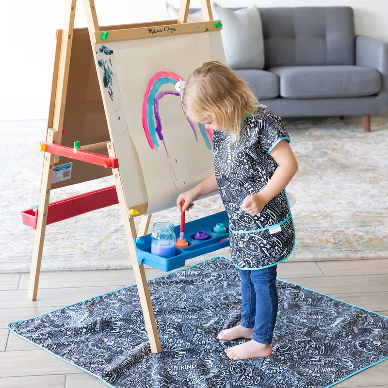 Bumkins Baby Splat Mat for Under High Chair, Babies Toddlers Eating Mess Mat, Waterproof Reusable Cloth for Arts and Crafts, Play Mat for Kids, Floors or Tables 42inx42in, Born This Way Be Kind Black - Image 4