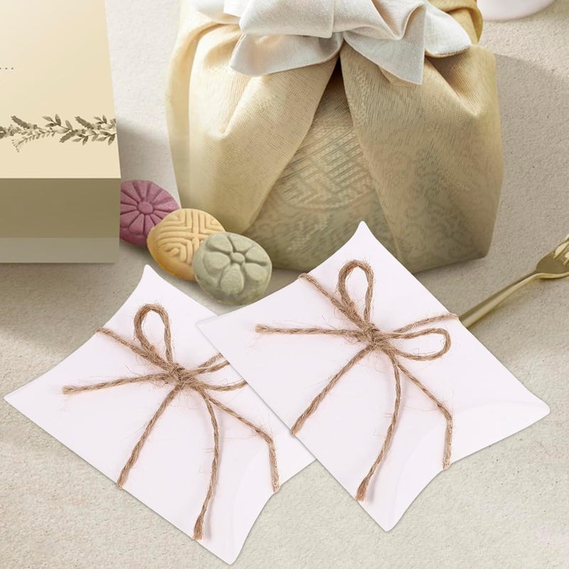 WEKADRIN 50pcs Paper Pillow Boxes Wrap Set with White Kraft Paper and Natural Jute Rope, Small Candy Packaging Boxes for Party Favors and Handmade - Image 5