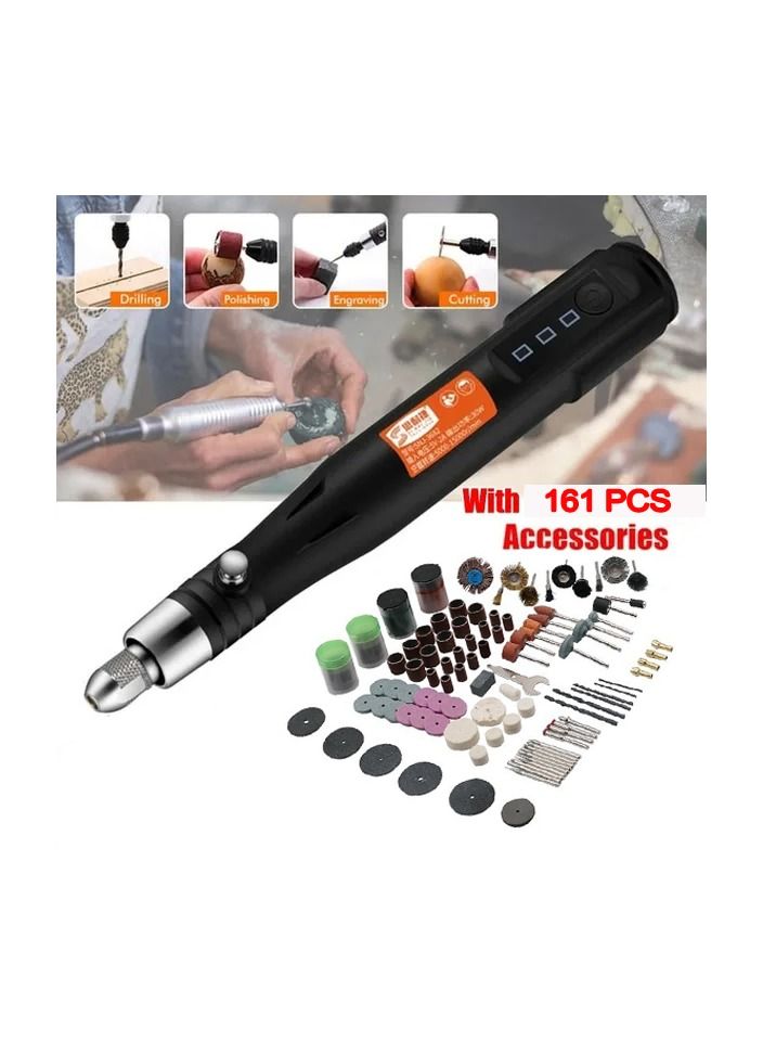 1-Set Handheld Mini Electric Grinder Drill Bit Engraving Pen,Polishing Machine with 161 Pieces Rotating Tool Accessories - Image 1