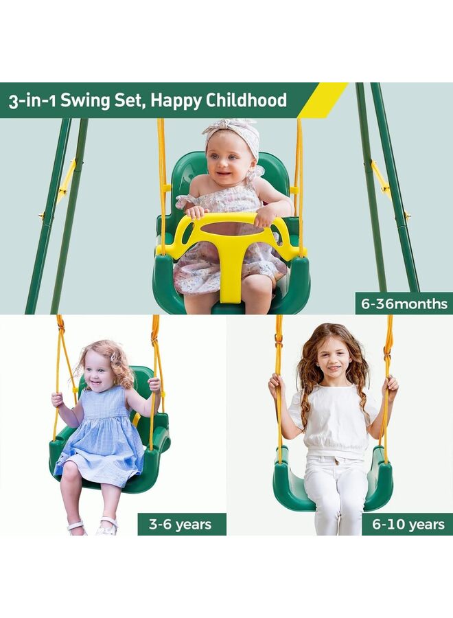 LAMAY 3-in-1 Toddler Swing Indoor/Outdoor Swing with Foldable Metal Stand, Kids Swing Set for Backyard Green - Image 2