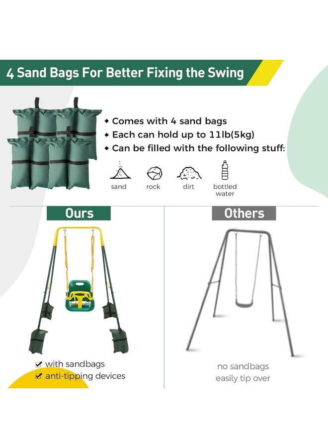 LAMAY 3-in-1 Toddler Swing Indoor/Outdoor Swing with Foldable Metal Stand, Kids Swing Set for Backyard Green - Image 3