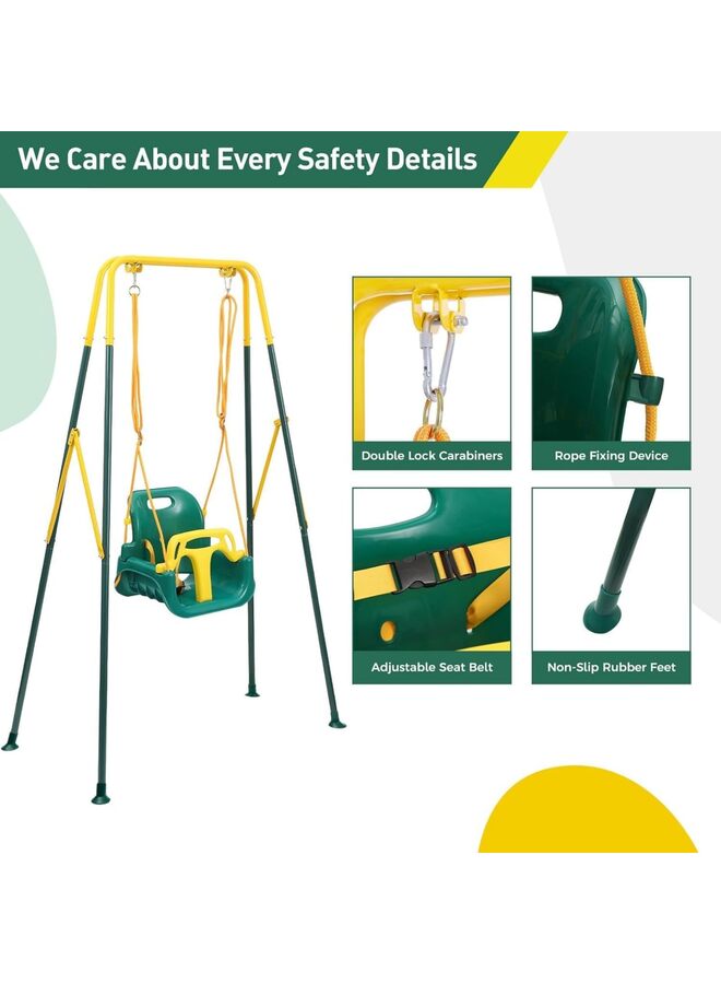 LAMAY 3-in-1 Toddler Swing Indoor/Outdoor Swing with Foldable Metal Stand, Kids Swing Set for Backyard Green - Image 4