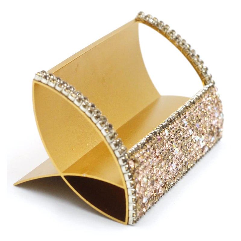 Bestbling Bling Aluminum Business Card Holder for Desk Business Card Display Rhinestone Business Card Stand Desktop Business Card Holders (Gold) - Image 2