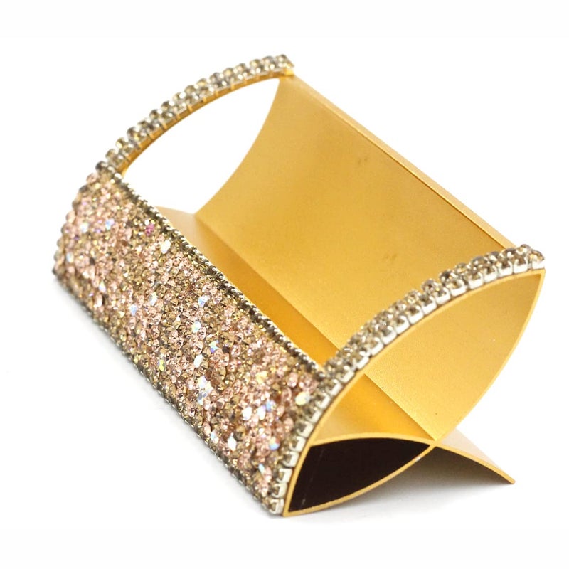 Bestbling Bling Aluminum Business Card Holder for Desk Business Card Display Rhinestone Business Card Stand Desktop Business Card Holders (Gold) - Image 1