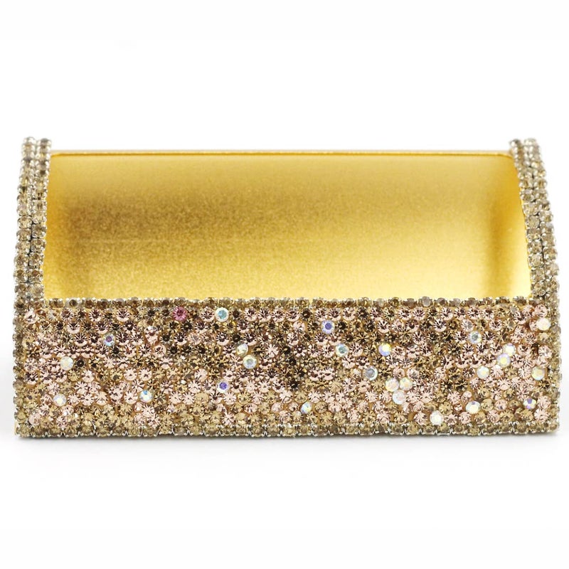 Bestbling Bling Aluminum Business Card Holder for Desk Business Card Display Rhinestone Business Card Stand Desktop Business Card Holders (Gold) - Image 4