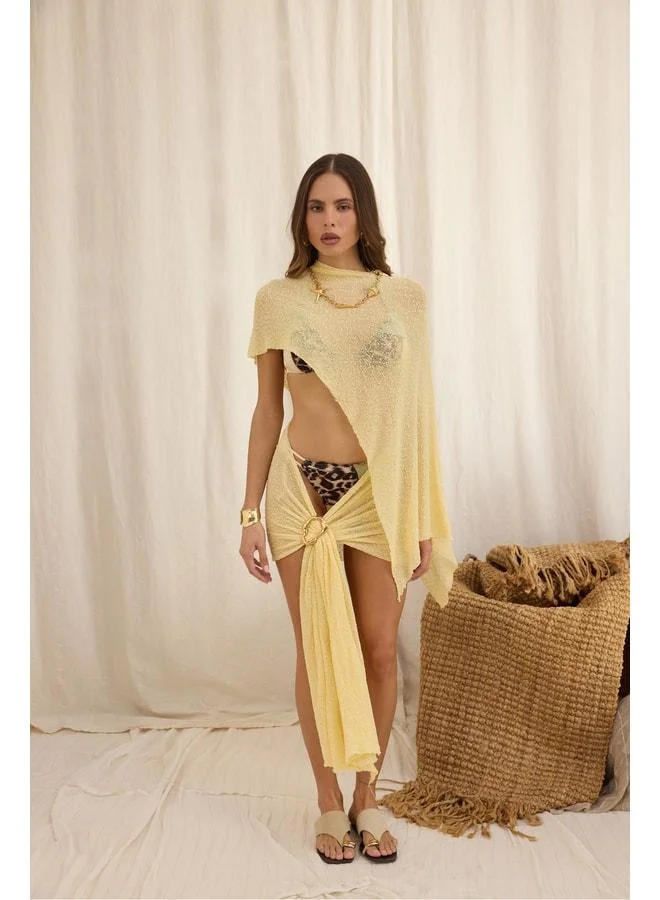 Bohemai Vieste Asymmetric Thin Yellow Knit Crop.