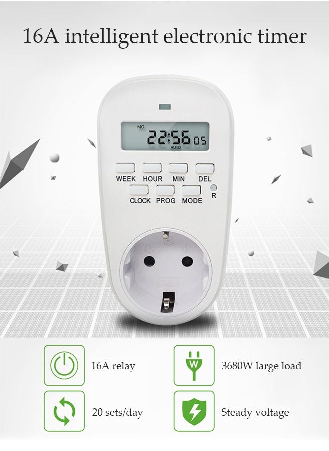DUNISO Digital Light Timer Plug, Outlet Timer Socket LCD Display 20 Programmable Switching Programs 24 Hours & 7 Days Energy Saving Timer Socket Plug-in Timer for Electrical Appliances  - Image 2