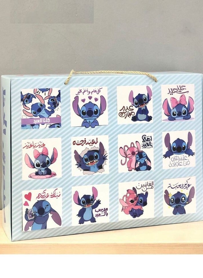 علب هدايا العيد للأطفال – مجموعة 12 علبة للحلوى والهدايا بتصميم كرتوني لطيف ليو وستيتش - Image 1