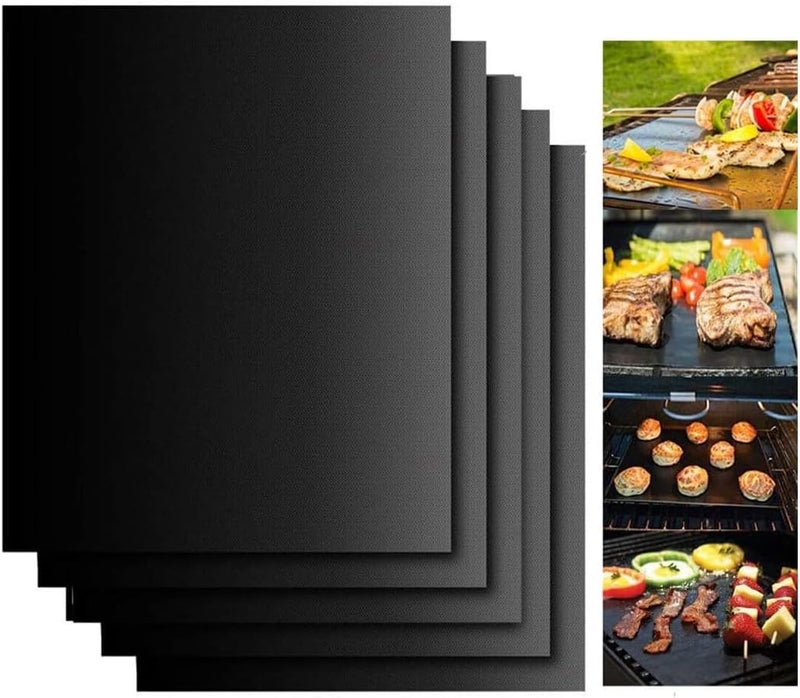 Starthi BBQ Grill Mat, 5 bbq Grill Mats Non Stick Reusable and Baking Mesh FDA-Certificated for Indoor Outdoor BBQ Works on Gas Charcoal Electric Grill Sheets 40x33CM (Black) - Image 1