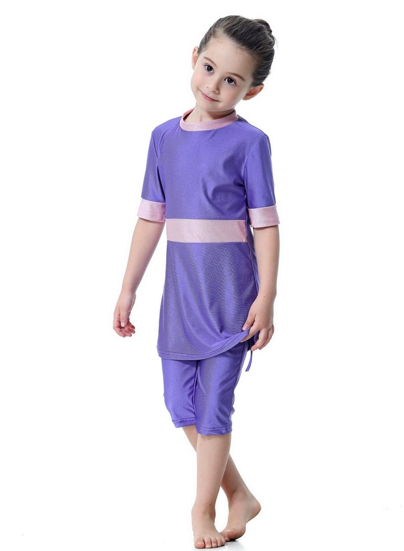 3-Piece Short Sleeves Split Swimsuit Set，Children's Swimwear with Cap，Middle East Muslim Conservative Split Swimsuit for Hawaii Beach and Swimming，Sizes L 120 - 145cm - Image 3