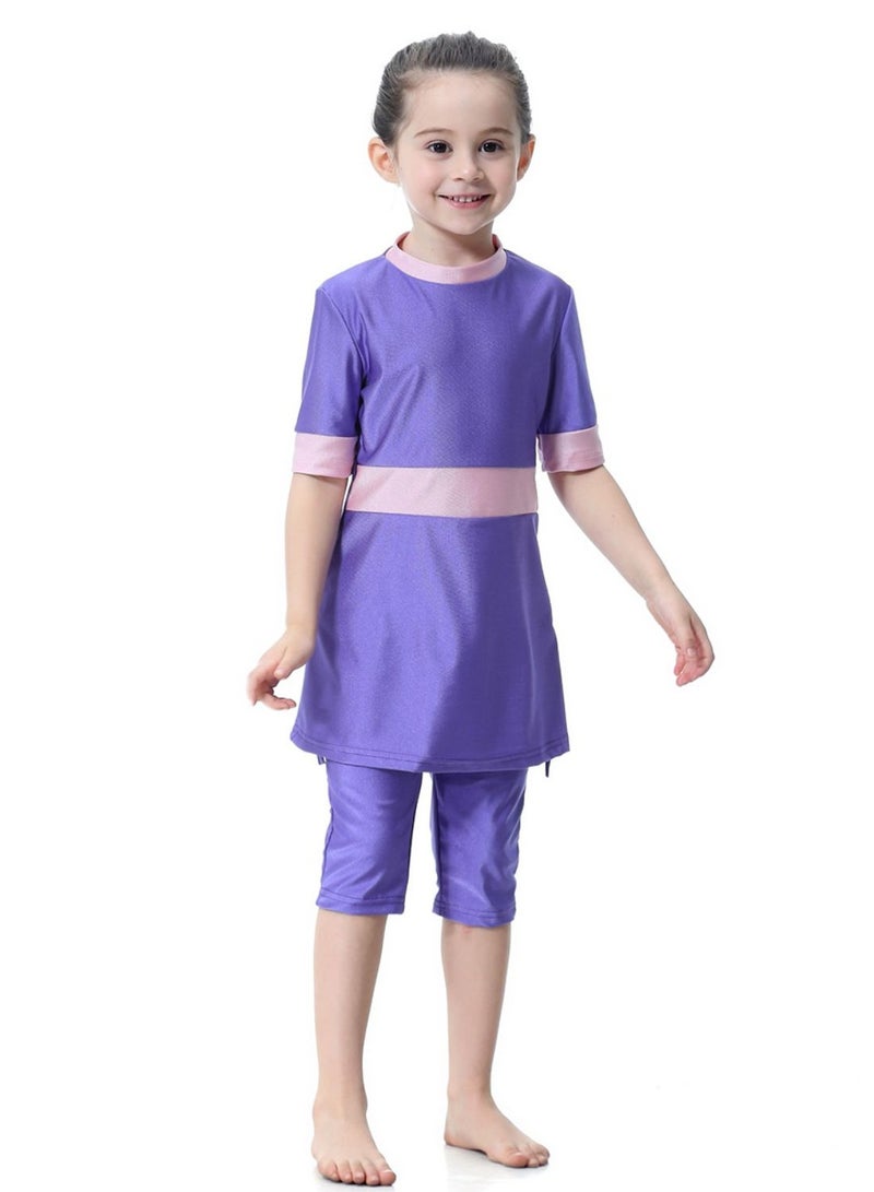 3-Piece Short Sleeves Split Swimsuit Set，Children's Swimwear with Cap，Middle East Muslim Conservative Split Swimsuit for Hawaii Beach and Swimming，Sizes L 120 - 145cm - Image 2