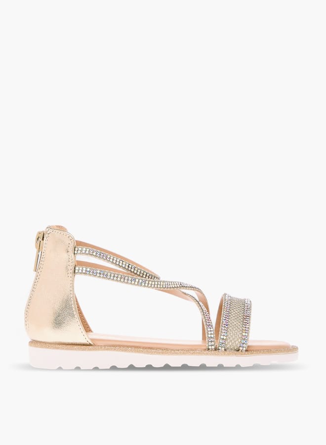 JUNIORS Girls Embellished Strappy Sandals with Zip Closure - Image 1