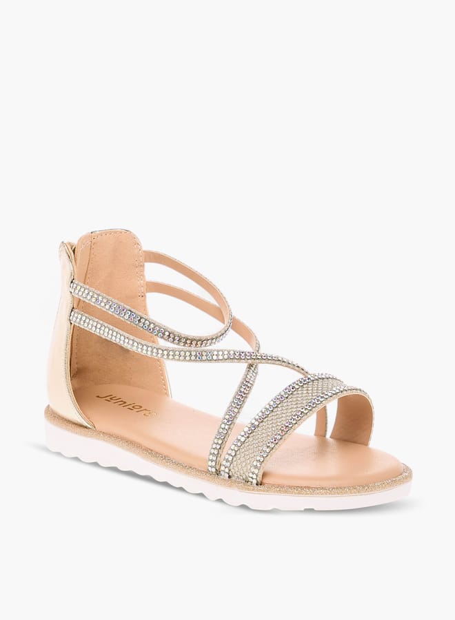 JUNIORS Girls Embellished Strappy Sandals with Zip Closure - Image 2
