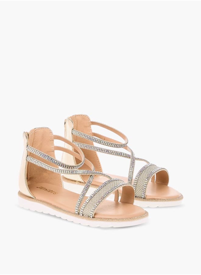 JUNIORS Girls Embellished Strappy Sandals with Zip Closure  - Image 1