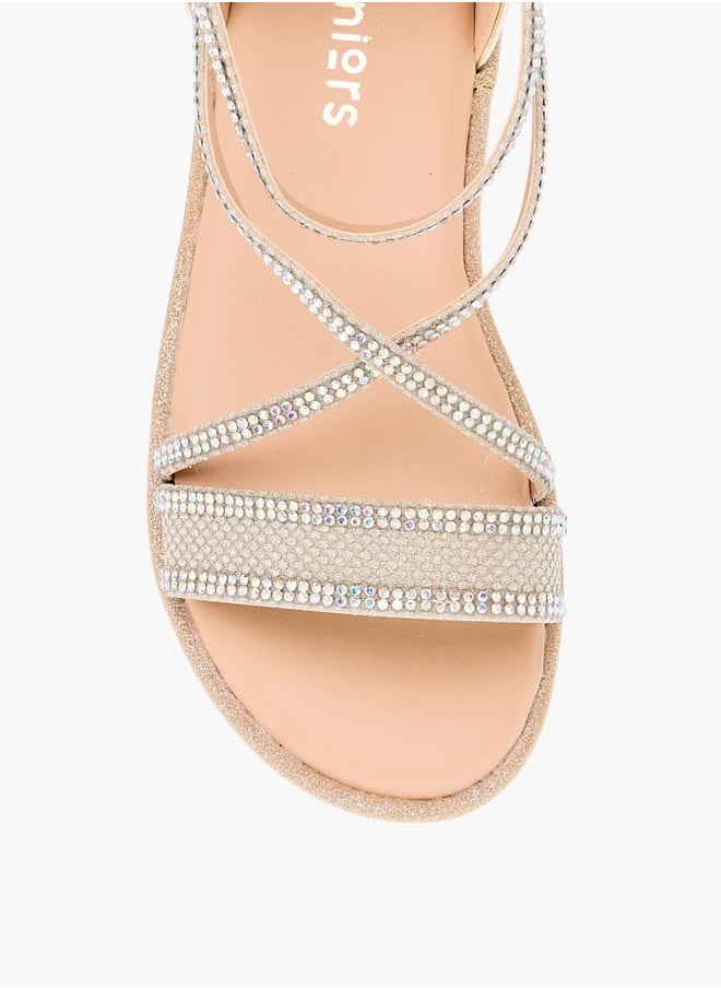 JUNIORS Girls Embellished Strappy Sandals with Zip Closure  - Image 4