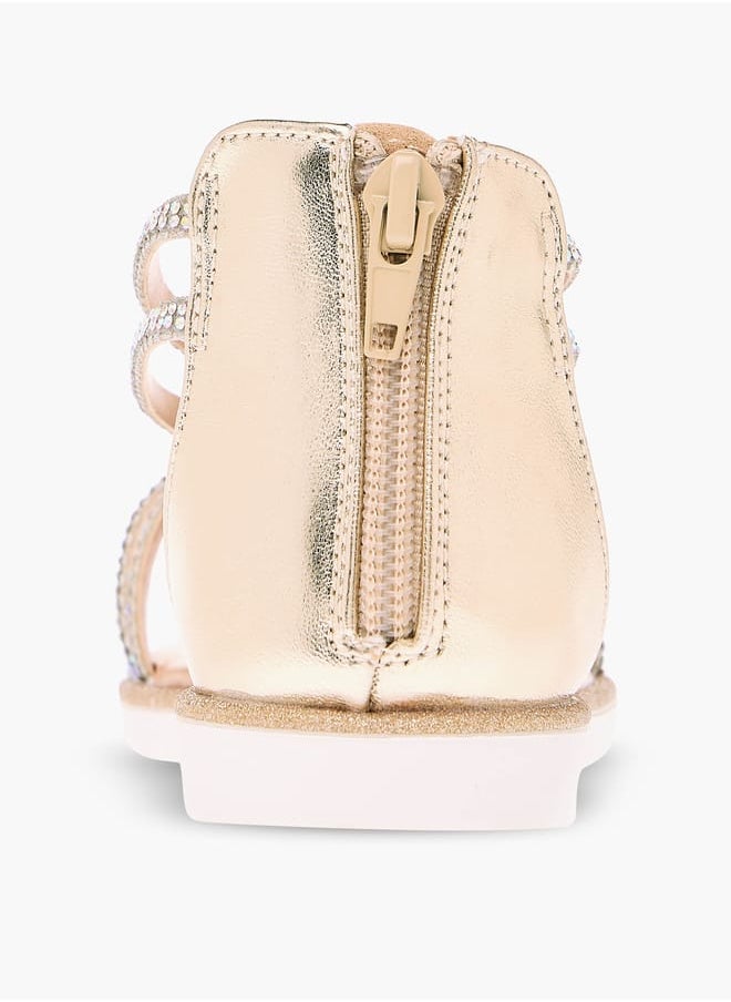 JUNIORS Girls Embellished Strappy Sandals with Zip Closure  - Image 5