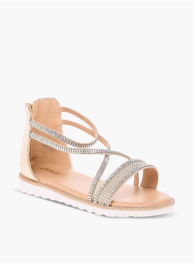 JUNIORS Girls Embellished Strappy Sandals with Zip Closure  - Image 2