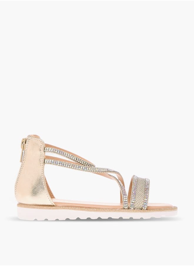 JUNIORS Girls Embellished Strappy Sandals with Zip Closure  - Image 3
