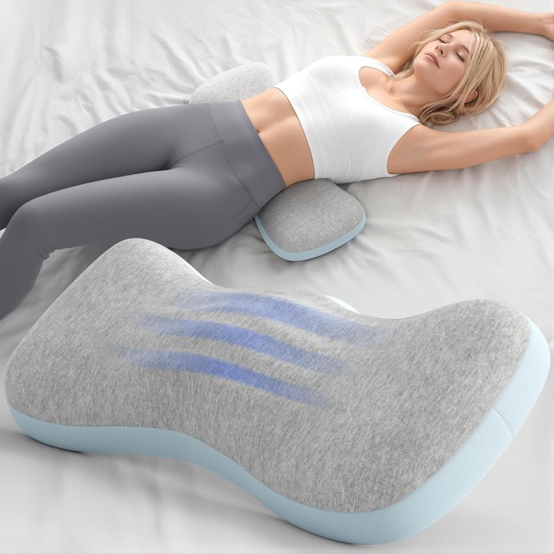 Forcanby Lumbar Support Pillows for Bed, Lower Back Pillow for Sleeping, Memory Foam Waist Pain Relief Pillows, Lumbar Pillow for Sleeping, Bed, Car, Couch (Grey Blue) - Image 1