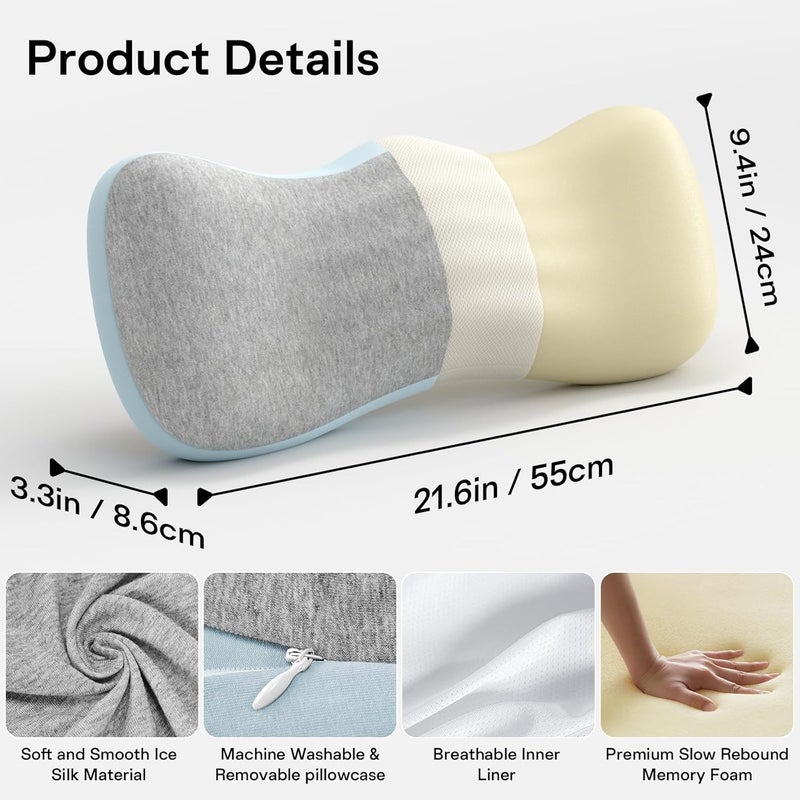 Forcanby Lumbar Support Pillows for Bed, Lower Back Pillow for Sleeping, Memory Foam Waist Pain Relief Pillows, Lumbar Pillow for Sleeping, Bed, Car, Couch (Grey Blue) - Image 3