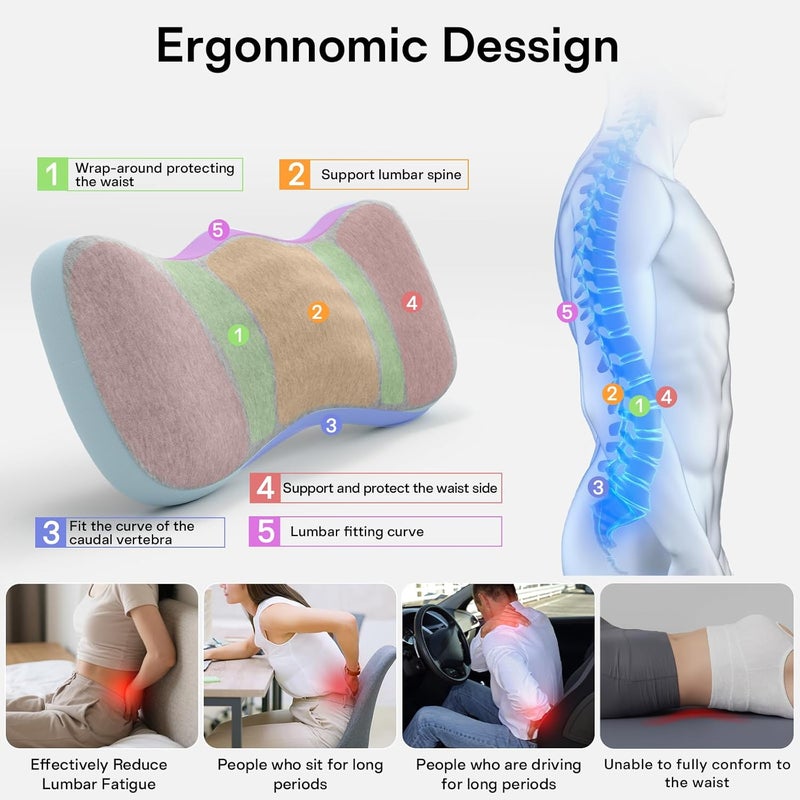 Forcanby Lumbar Support Pillows for Bed, Lower Back Pillow for Sleeping, Memory Foam Waist Pain Relief Pillows, Lumbar Pillow for Sleeping, Bed, Car, Couch (Grey Blue) - Image 4