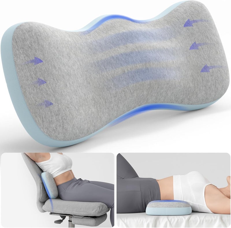 Forcanby Lumbar Support Pillows for Bed, Lower Back Pillow for Sleeping, Memory Foam Waist Pain Relief Pillows, Lumbar Pillow for Sleeping, Bed, Car, Couch (Grey Blue) - Image 2