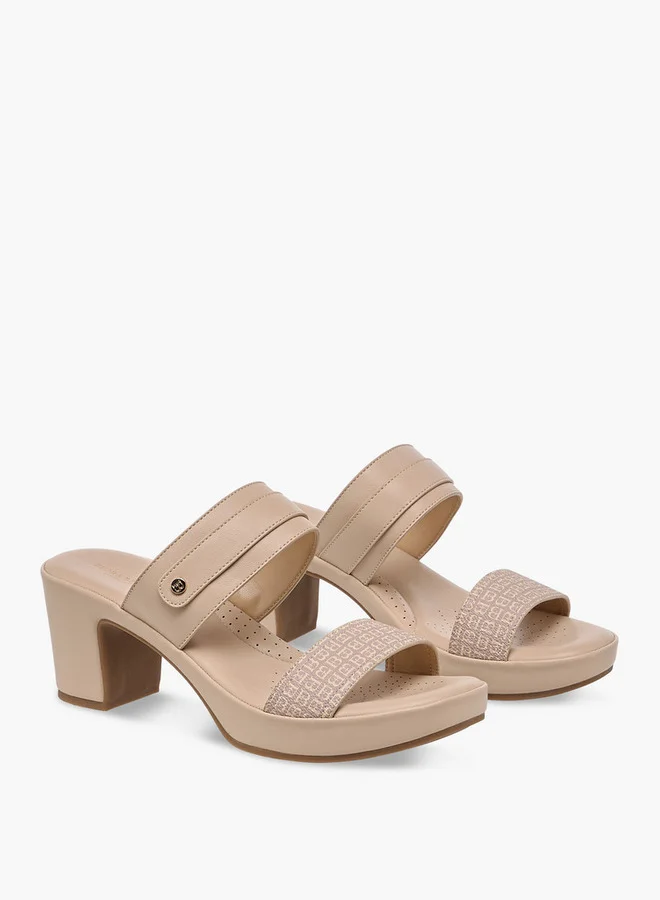 Flora Bella By Shoexpress Women Monogram Print Slip-On Strap Sandals with Block Heels
