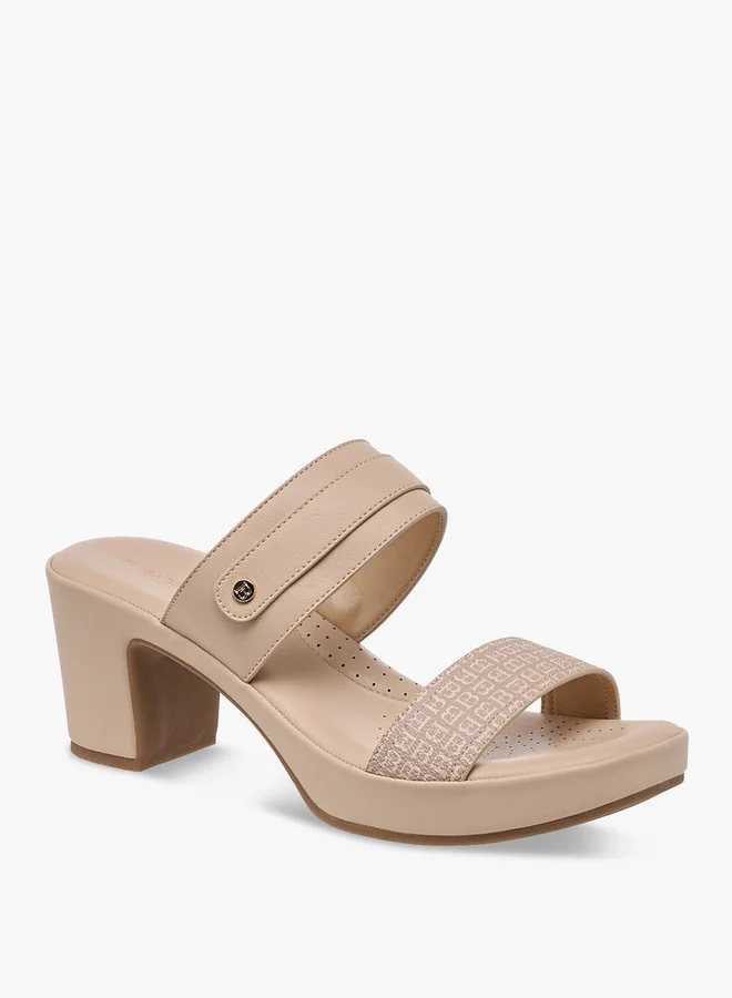 Flora Bella By Shoexpress Women Monogram Print Slip-On Strap Sandals with Block Heels