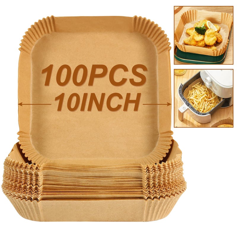 BYKITCHEN Large Air Fryer Liners Set of 100 10 Inch Square Air Fryer Liners XL Airfryer Disposable Paper Liner Compatible with Corsori Ninja Gourmia Airfryer and More