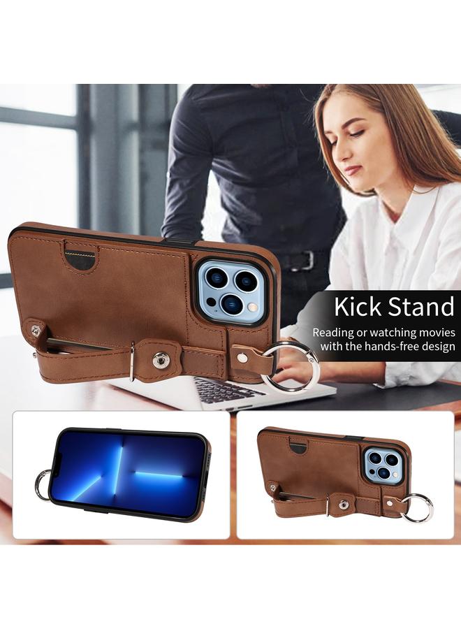 Zaboon Case For iPhone 13 Pro Max Calf Texture Wrist Card Slot Ring Phone Case - Image 4