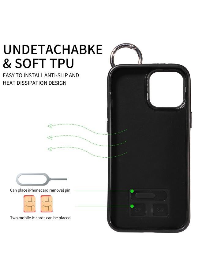 Zaboon Case For iPhone 13 Pro Max Calf Texture Wrist Card Slot Ring Phone Case - Image 3