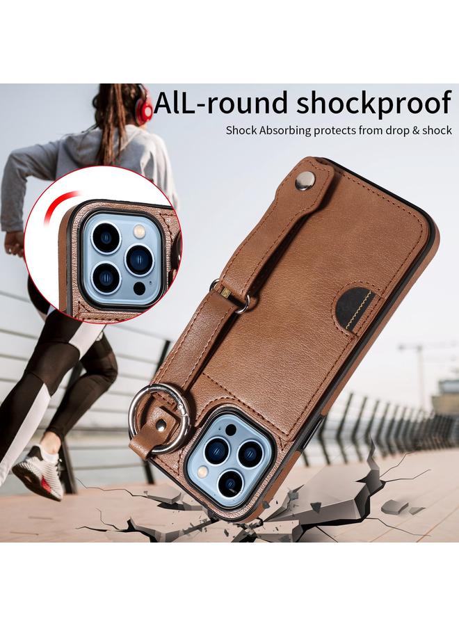 Zaboon Case For iPhone 13 Pro Max Calf Texture Wrist Card Slot Ring Phone Case - Image 5