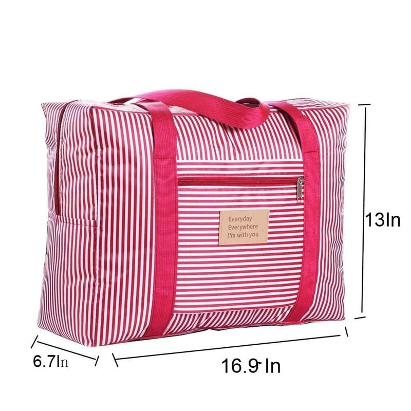 TOCINGO Travel Duffel Bag Foldable Flight Bag Travel Luggage Bag Travel Duffle Tote Bag Waterproof Luggage Organizer Storage (Pink Strip) - Image 2
